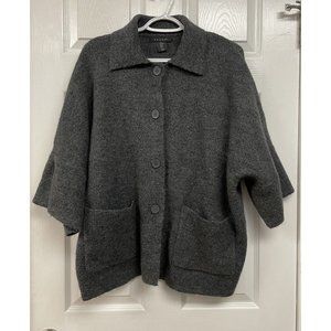 Tahari Womens Gray Wool Blend Button Sweater Cardigan Pockets M